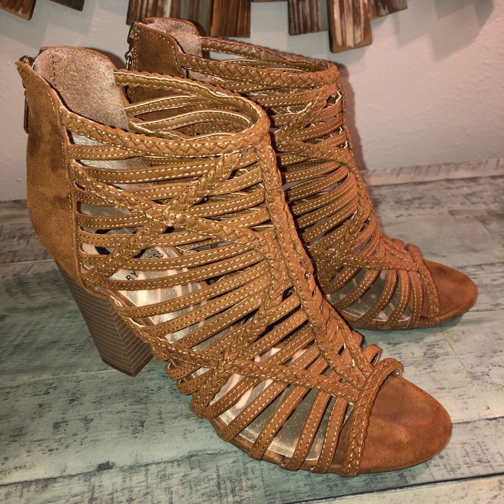 G by Guess Cognac Suede Heels, Sz8